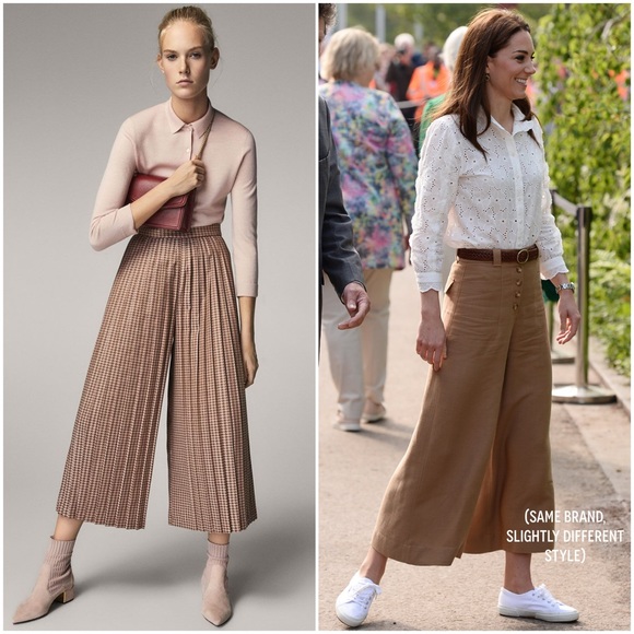 NWT Massimo Dutti Wide Leg Culotte Pleated Houndstooth Trouser Pants Spring 2018 - Picture 5 of 17